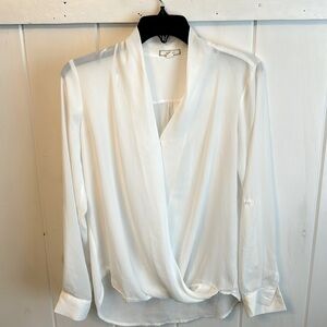 EUC PLEOINE Solid Surplice High/Low Blouse Small